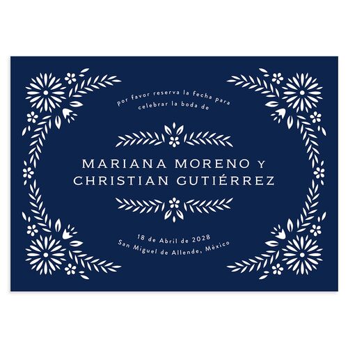 Papel Picado Save The Date Cards Navy Signature smooth Blank No