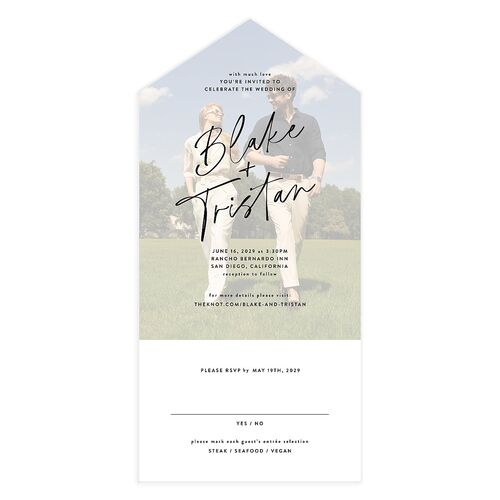 Vellum Illusion Photo All-in-One Wedding Invitations Charcoal Signature Light Both Recipient and Return Addresses No