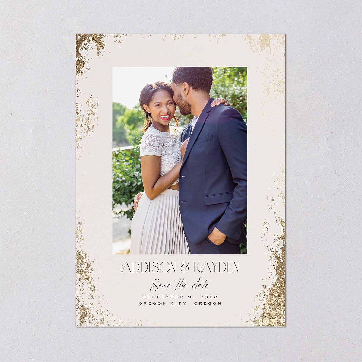 Metallic Edge Save the Date Cards Gold Champagne Signature smooth Blank No
