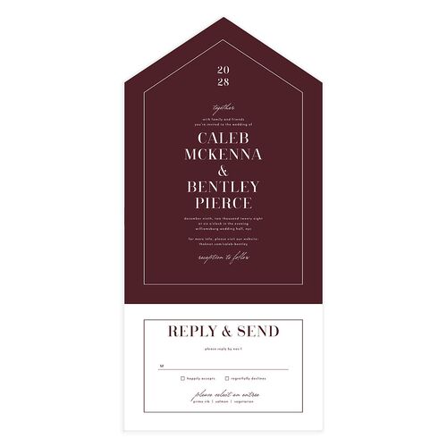 Classic Border All-in-One Wedding Invitations Merlot Signature Light Both Recipient and Return Addresses No