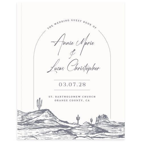 Western Cactus Wedding Guest Book Dusty Blue