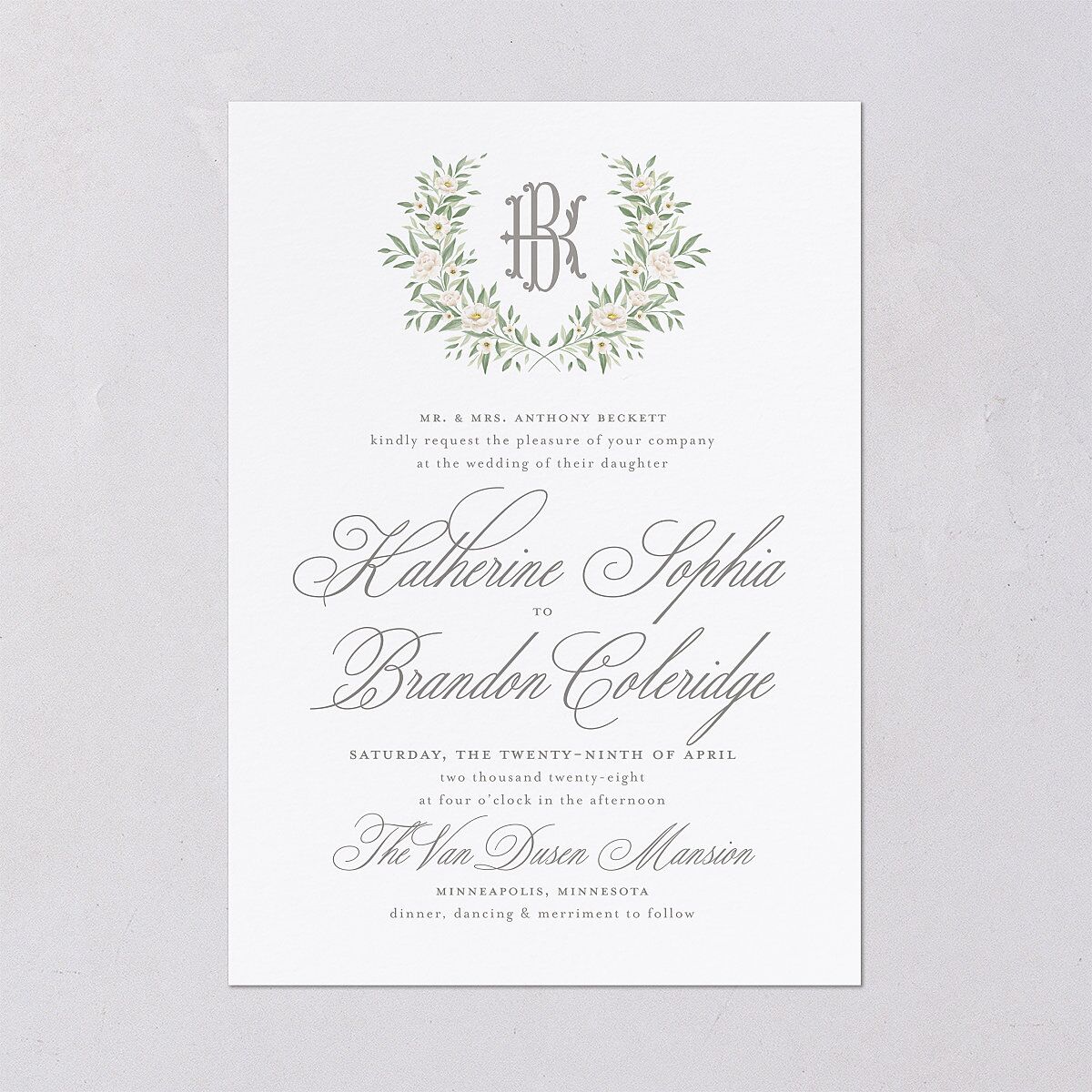 Luxury Floral Monogram Wedding Invitations Cotton Signature Blank No Standard