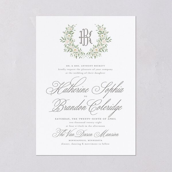 Luxury Floral Monogram Wedding Invitations Cotton Signature Blank No Standard