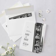 Vintage Film Reel Photo Strip Save the Date Cards Pure White Signature smooth Blank No Standard