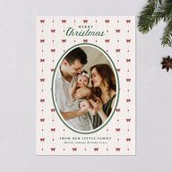 Christmas Bow Pattern Holiday Cards Jewel Red Signature Blank Standard Portrait