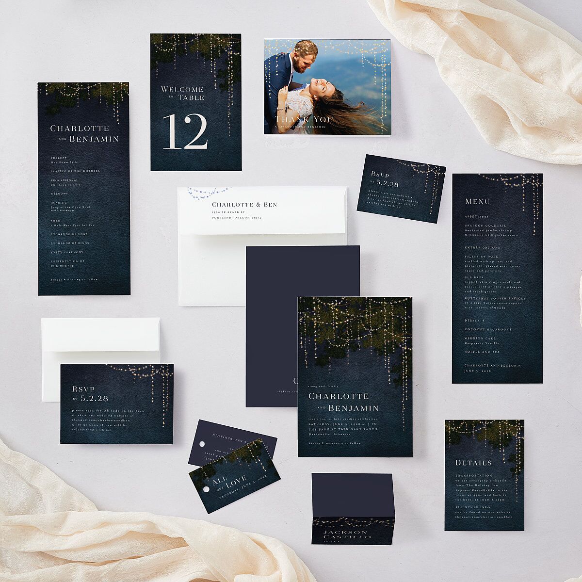 Enchanted Evening Place Cards Dark Navy Signature