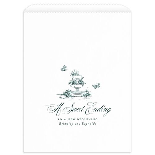 Elegant Antique Toile Frame Wedding Day Paper Favor Bags by Bridgerton White Emerald Wax-Lined Food Safe Paper