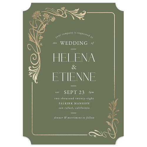 Nouveau Frame Foil Wedding Invitations Gold Dark Camo Signature Blank No Ticket
