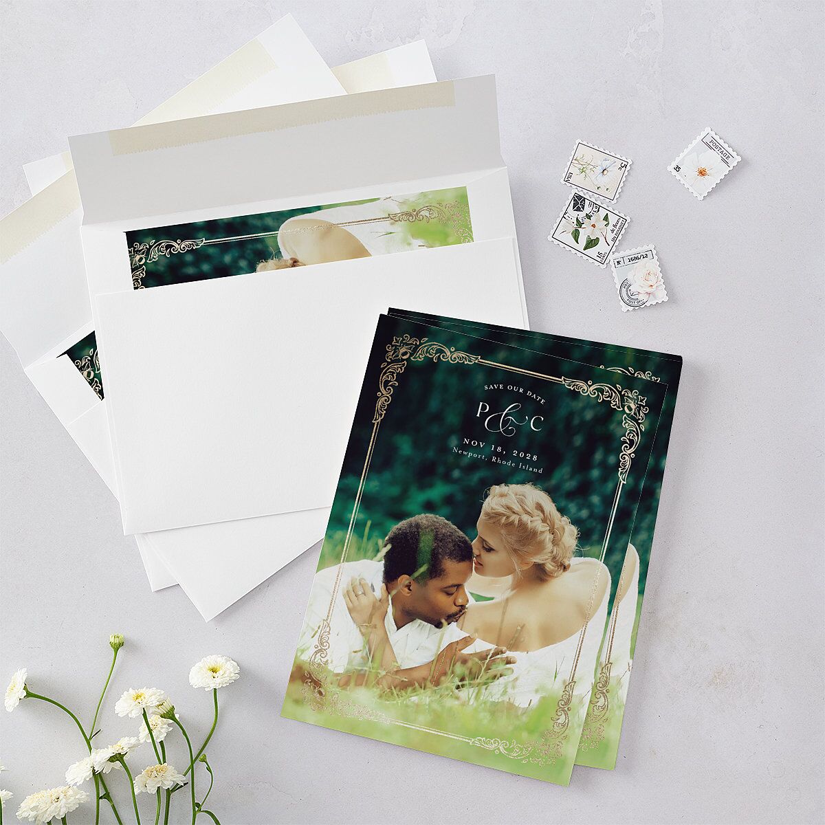Glamorous Crown Monogram Crest Save the Date Cards by Bridgerton — view 5