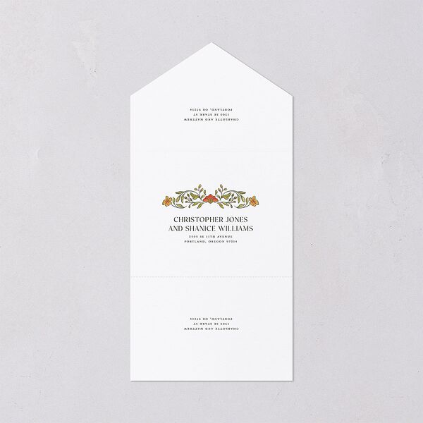 Botanical Textile Foil All-in-One Wedding Invitations Hunter Green Signature Light Both Recipient and Return Addresses No