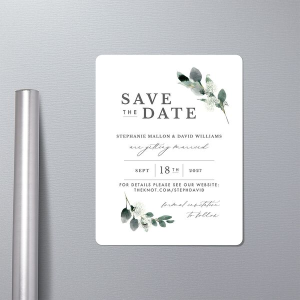 Elegant Greenery Save The Date Magnets Pure White Magnet Paper