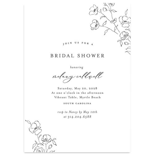 Floral Adornment Bridal Shower Invitations Charcoal Signature Blank Standard