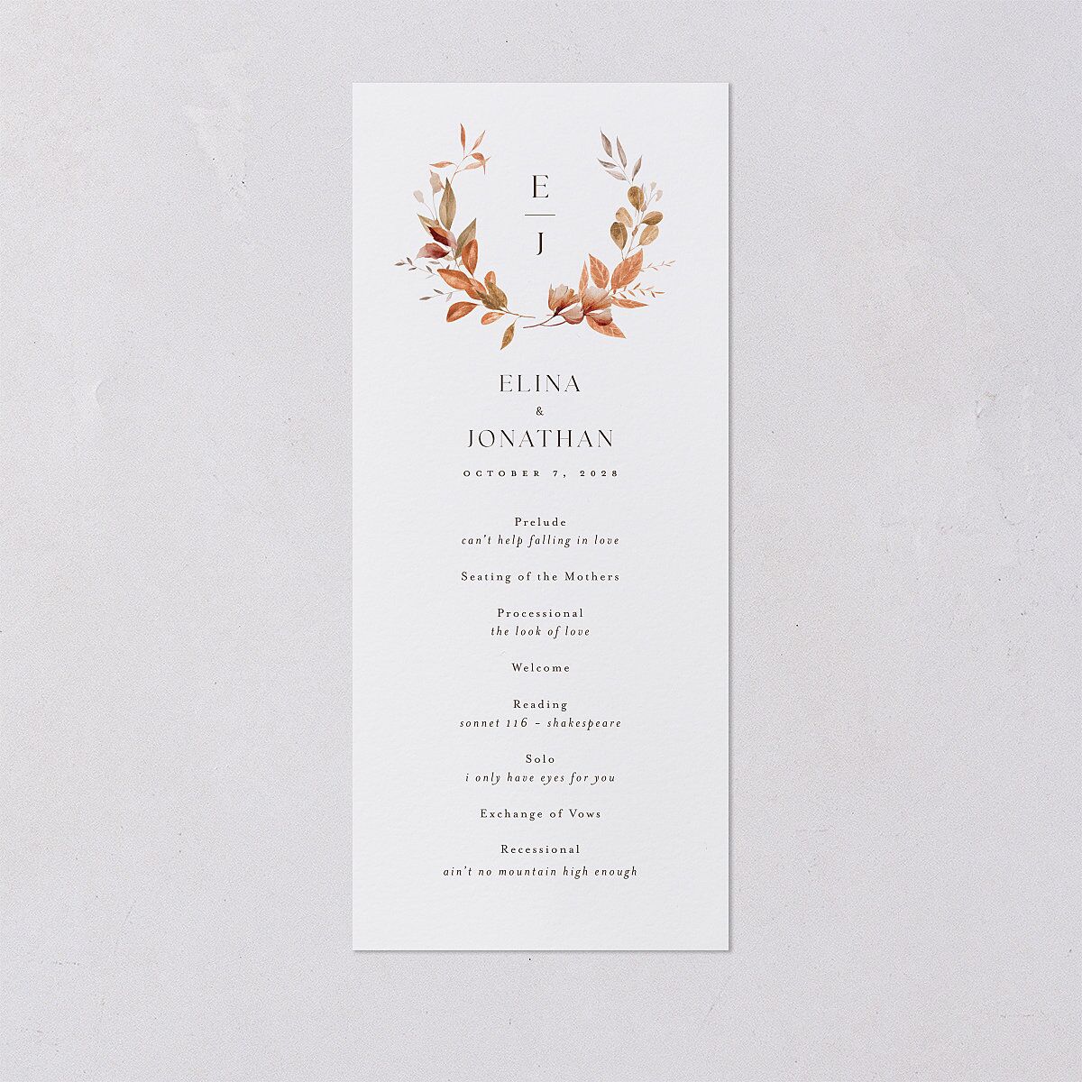 Leafy Rustic Monogram Wedding Programs Raw Sienna Signature