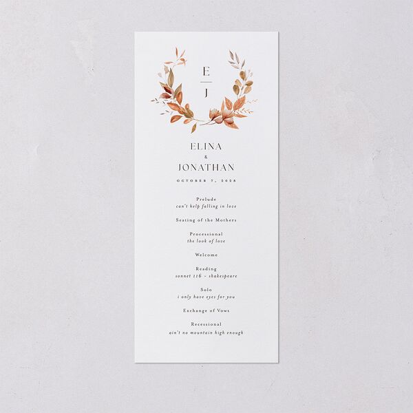 Leafy Rustic Monogram Wedding Programs Raw Sienna Signature
