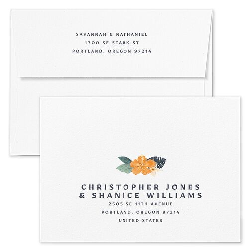 Vintage Hawaiian Island Save The Date Card Envelopes Blue Cinnamon Both Recipient and Return Addresses Signature Standard
