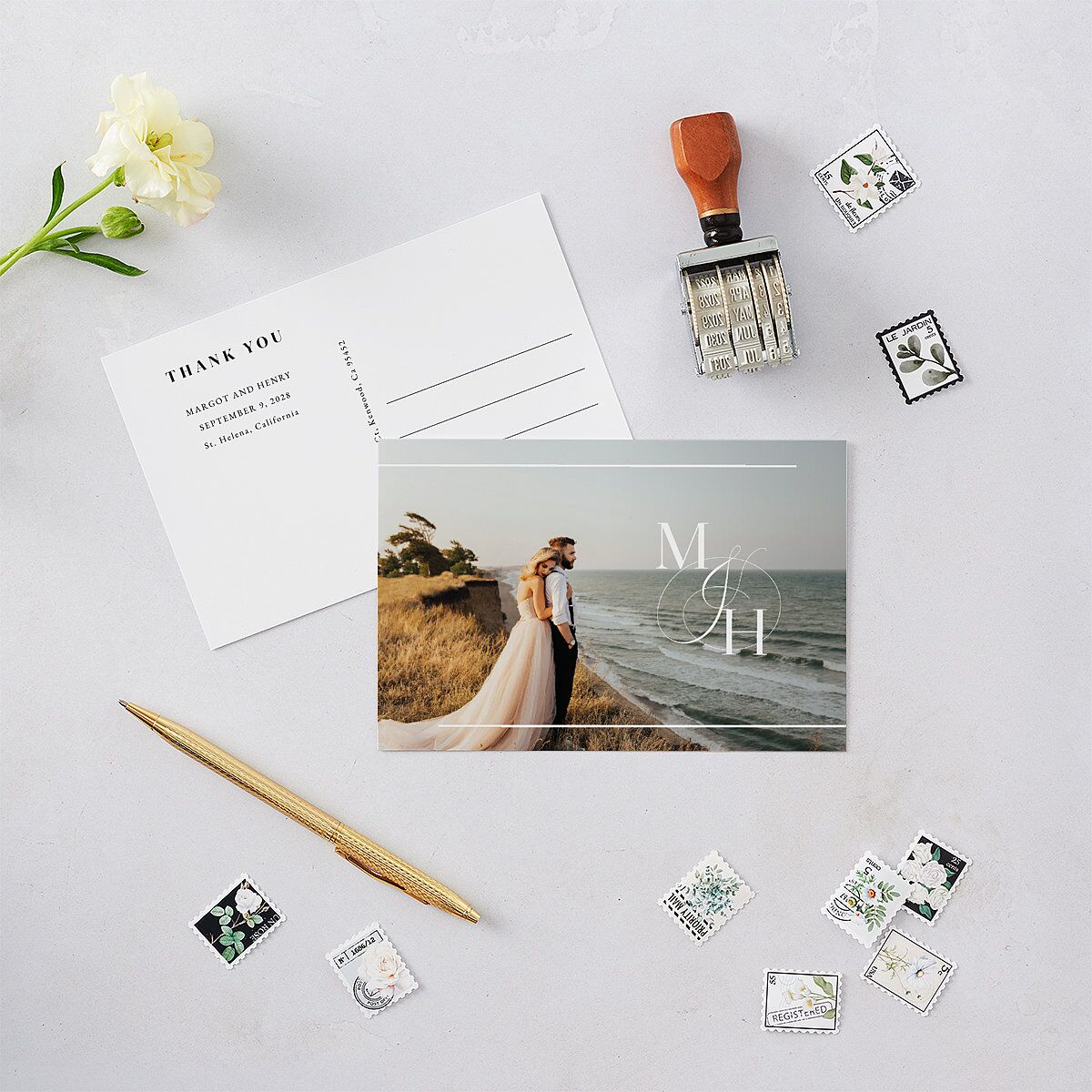 Classic Monogram Thank You Postcards — view 2