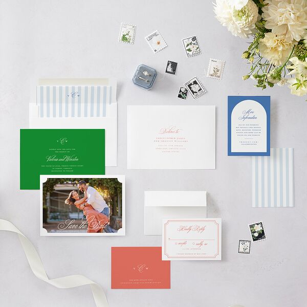 Elegant Eclectic Save the Date Cards Jewel Green Signature smooth Blank No Standard