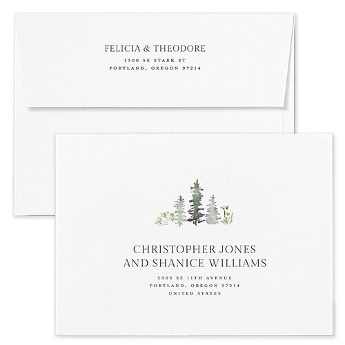 Elegant Mountain Border Wedding Invitation Envelopes White Meadow Both Recipient and Return Addresses Standard Signature