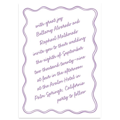 Modern Hand Drawn Wavy Frame Wedding Invitations French Violet Signature Blank Standard No