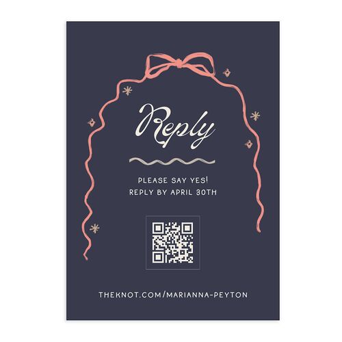 Whimsical Drawn Flowers QR Code RSVP Cards Navy Signature Standard