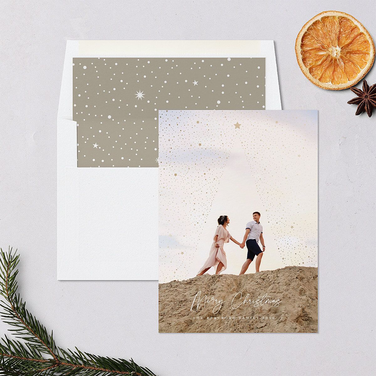 Sparkle Tree Holiday Cards Gold Pure White Signature Blank Standard Portrait