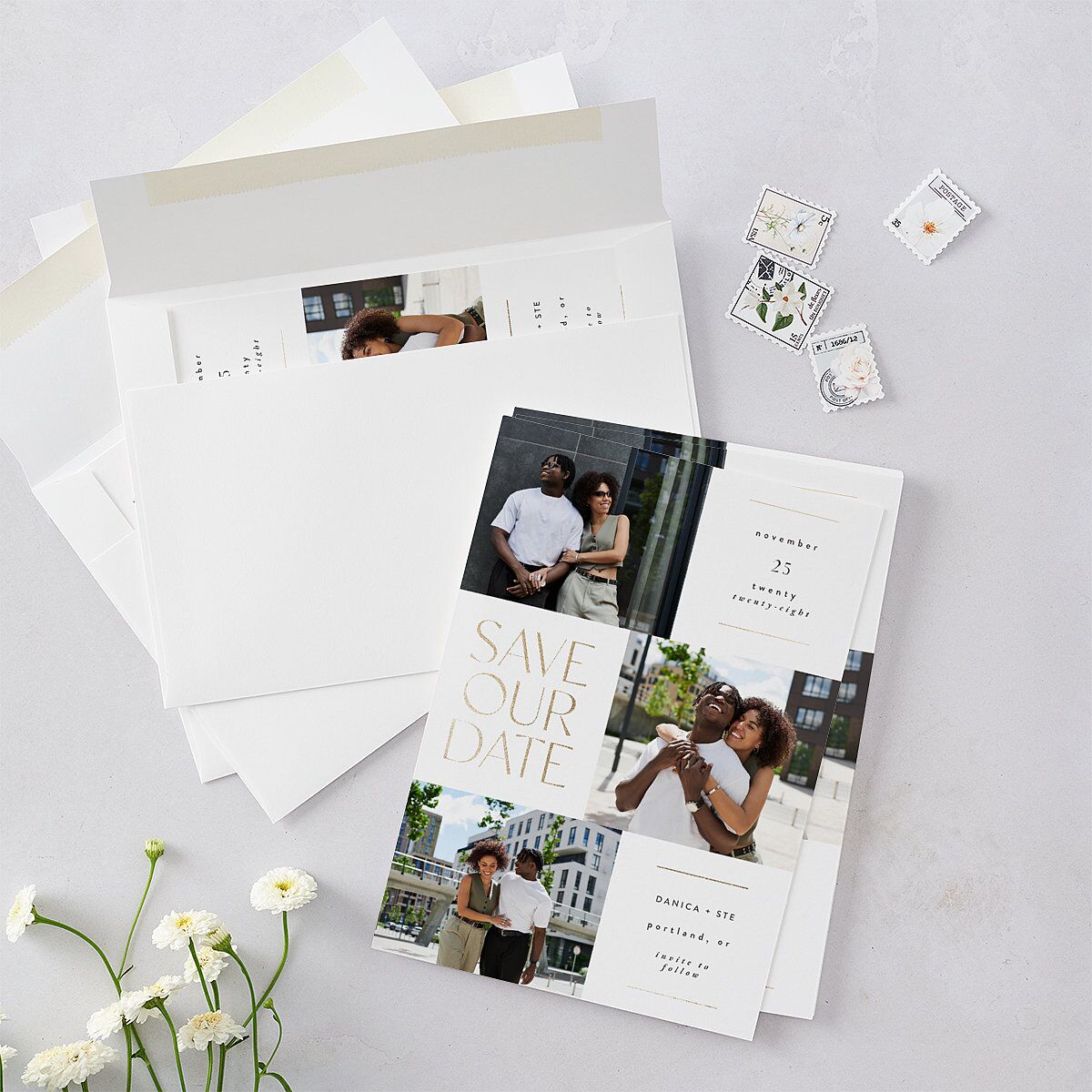 Windows Save The Date Cards Gold Pure White Signature smooth Blank No Standard