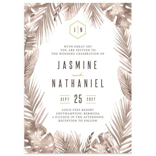 Tropical Leaves Wedding Invitations Fawn Signature Blank No