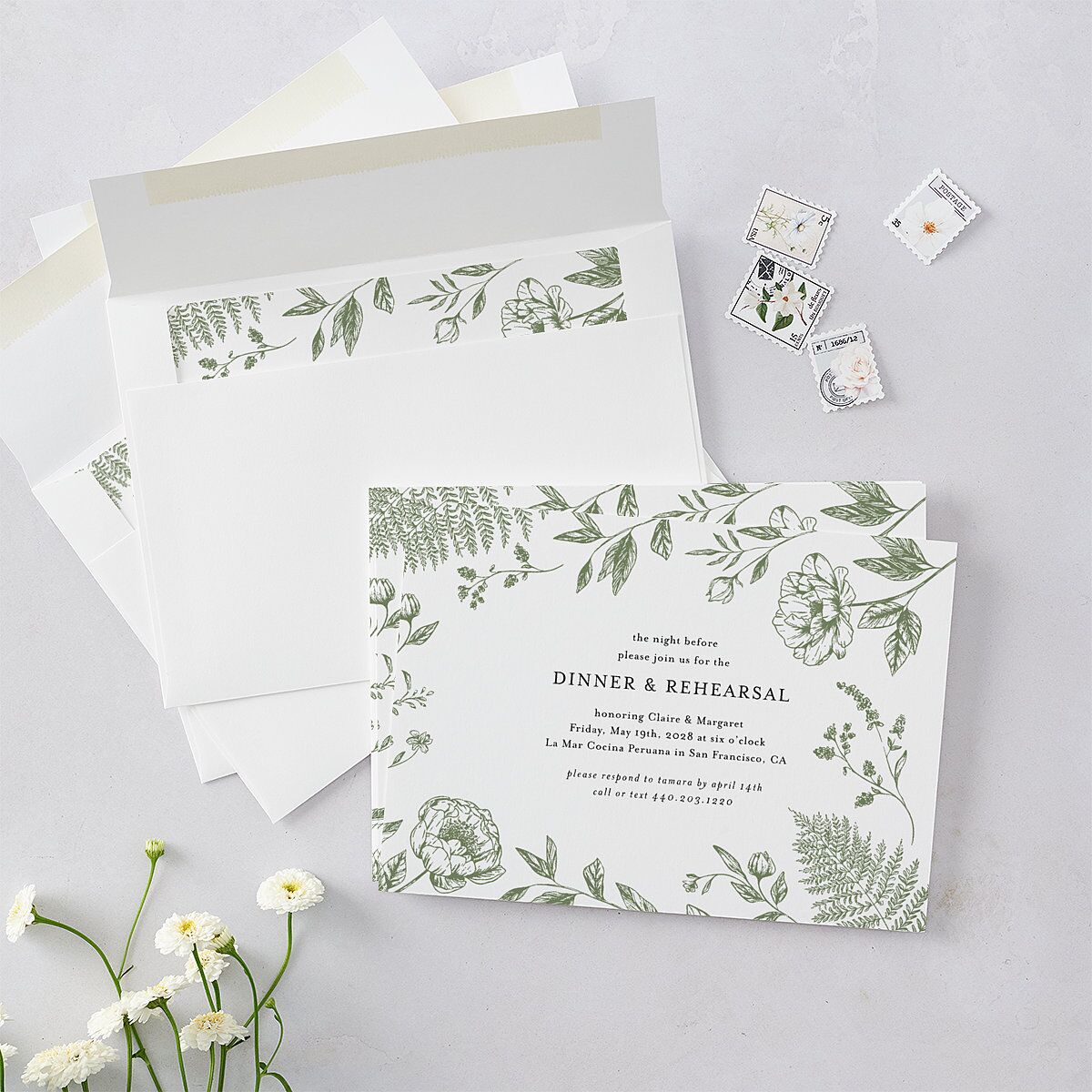 Classic Botanical Border Rehearsal Dinner Invitations Thyme Signature Blank Standard