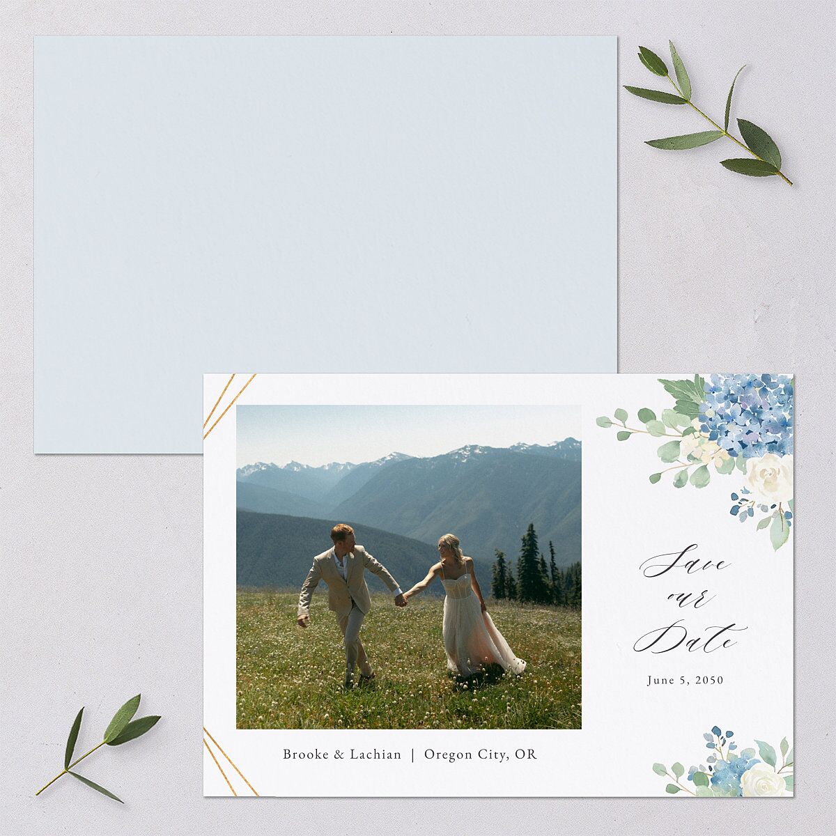 Elegant Hydrangea Save The Date Cards — view 1