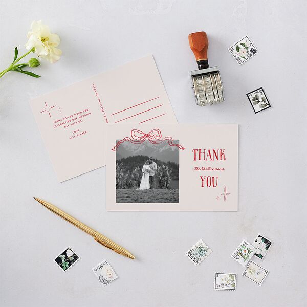 Tied With A Bow Gift Gallery Thank You Postcards Scarlet
