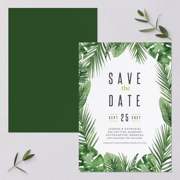 Tropical Leaves Save The Date Cards Scottish Green Signature smooth Blank No
