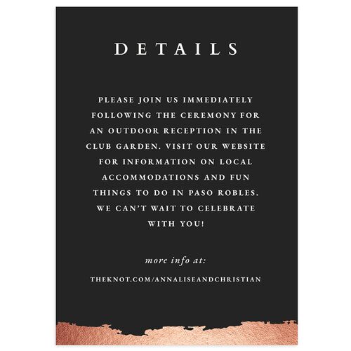 Elegant Edge Wedding Event Detail Cards Rose Gold Charcoal Signature Standard