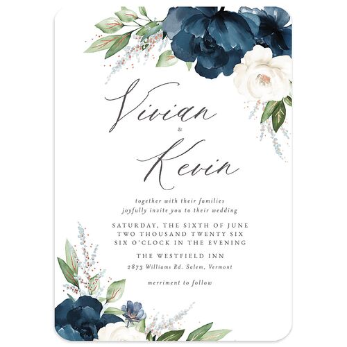 Beloved Floral Foil Wedding Invitations Rose Gold Moody Blue Signature Blank No Rounded