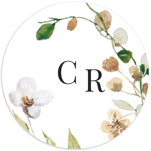 Delicate Wildflower Wedding Stickers Tan Circle