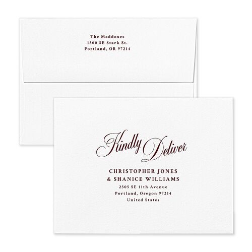 Holiday Eclectic Wavy Frame Thank You Card Envelopes White Ruby Both Recipient and Return Addresses Signature Standard