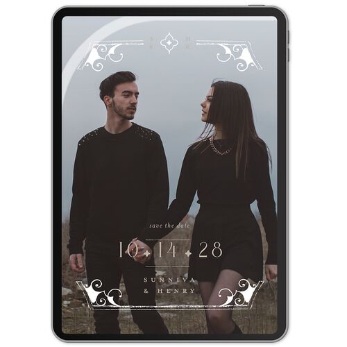 Gothic Date Digital Save the Date Cards French Violet Concrete Lets Celebrate