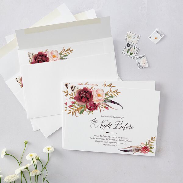Bohemian Floral Rehearsal Dinner Invitations Merlot Signature Blank