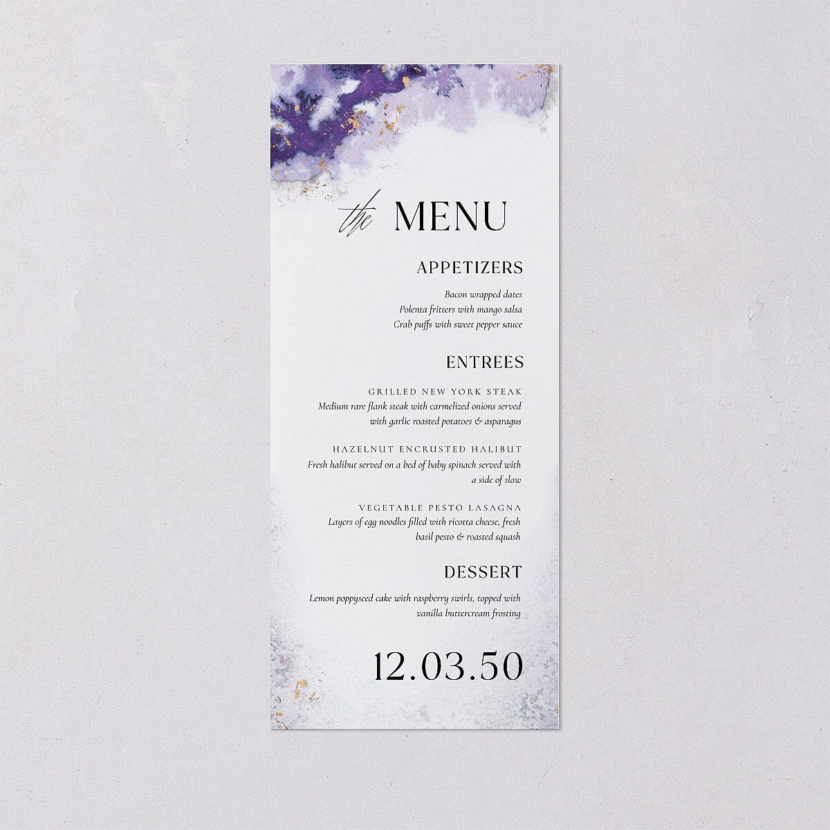 Painted Ethereal Menus Jewel Purple Signature