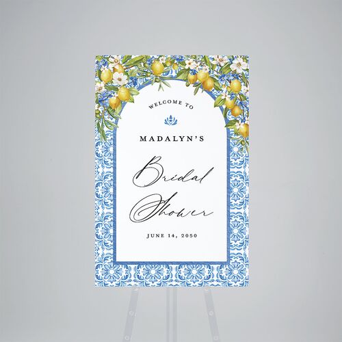 Romantic Italian Coastal Lemons Bridal Shower Standard Welcome Sign Large Sapphire Standard Indoor Foam Core L Welcome