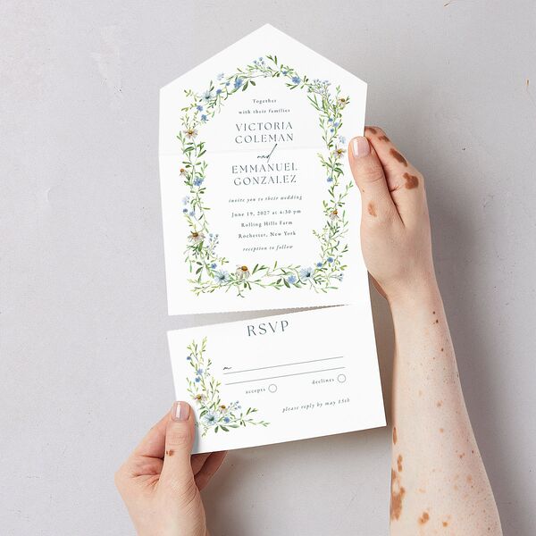 Wildflower Border All-in-One Wedding Invitations Stream Signature Light Both Recipient and Return Addresses No
