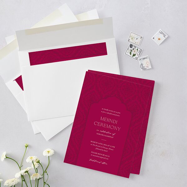 Gilded Lehenga Bridal Shower Invitations Raspberry Signature Blank
