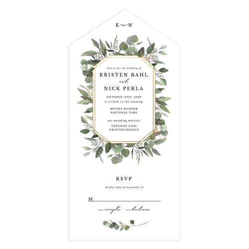 Eucalyptus Frame All-in-One Wedding Invitations Pure White Signature Light Both Recipient and Return Addresses No