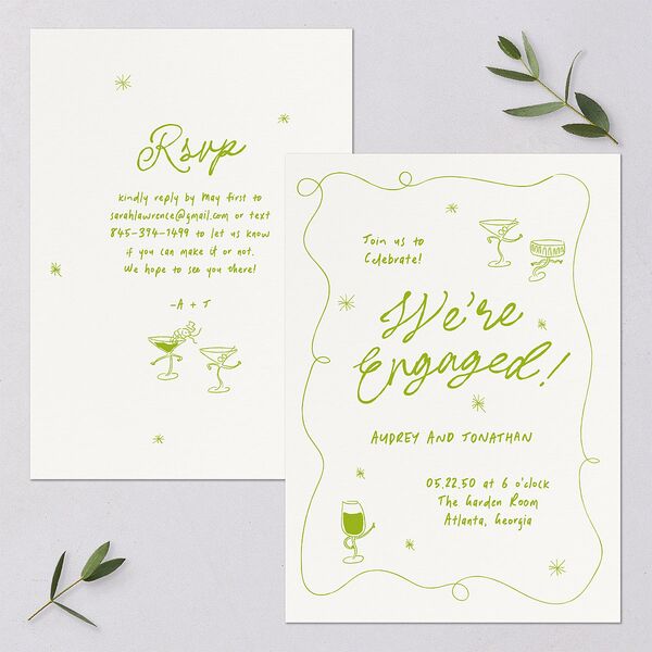 Whimsical Dancing Cocktails Engagement Party Invitations Pear Signature Blank Standard