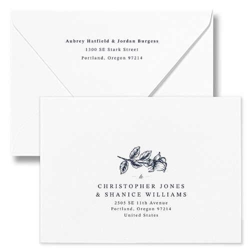 Botanical Luxury Wedding Invitation Euro Envelopes Navy White Both Recipient and Return Addresses Luxe Signature