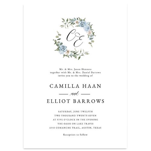 Floral Monogram Wedding Invitations Dusty Blue Signature Blank No Standard