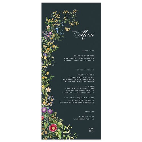 Opulent Garden Foil Menus Gold Dark Emerald Signature