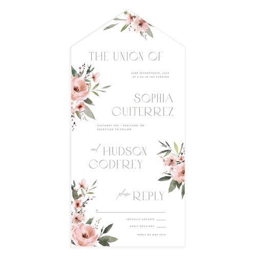 Beloved Union All-in-One Wedding Invitations Shell Pink Signature Light Both Recipient and Return Addresses No
