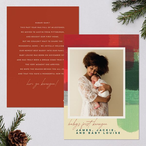 Baby's First Kwanza Painted Watercolor Holiday Cards Red Clay Signature Blank Portrait Standard