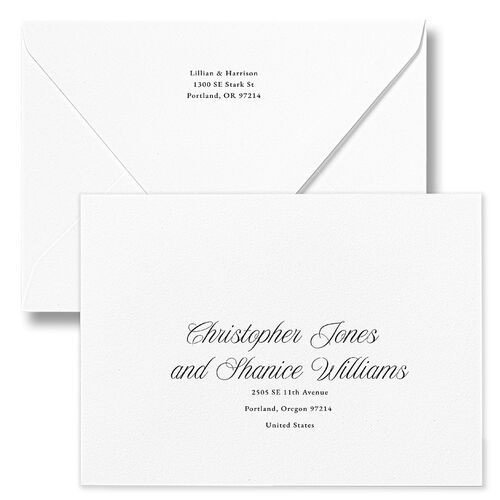 Elegant Oval Monogram Save The Date Card Euro Envelopes White Luxe Sand Both Recipient and Return Addresses Signature