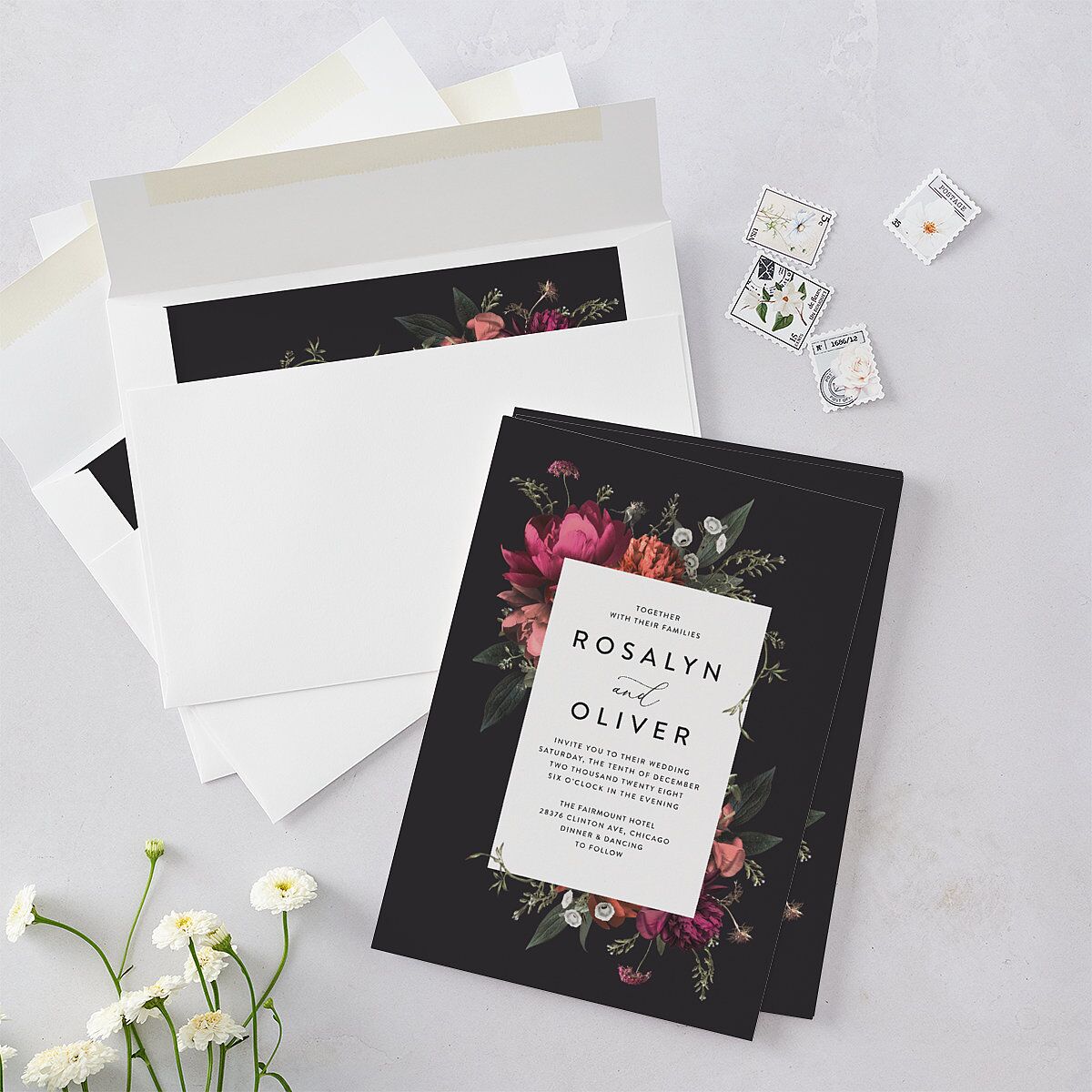 Blooming Botanical Wedding Invitations Midnight Signature Blank No Standard